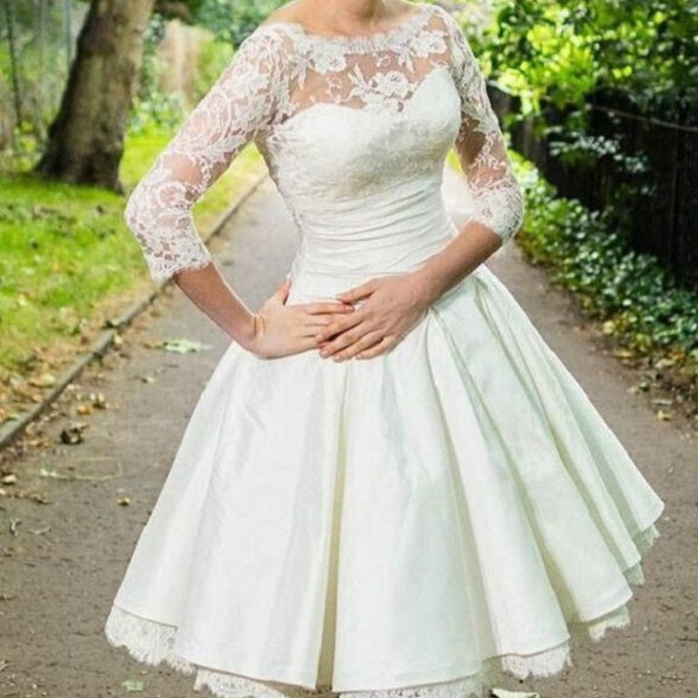 Knee Length Wedding Dresses with Sleeves Wedding Dresses Vintage 1950s